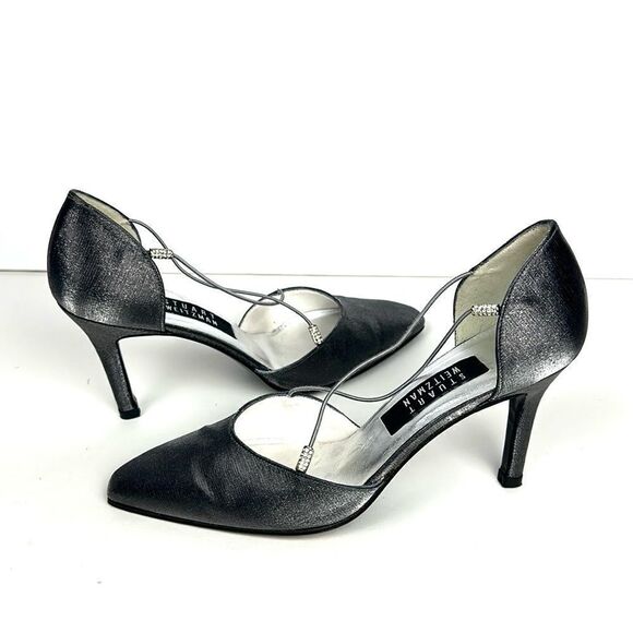 Stuart Weitzman Dark Silver Formal Heels Rhinestones Details Pointed Toe US 7,5 - Picture 3 of 14